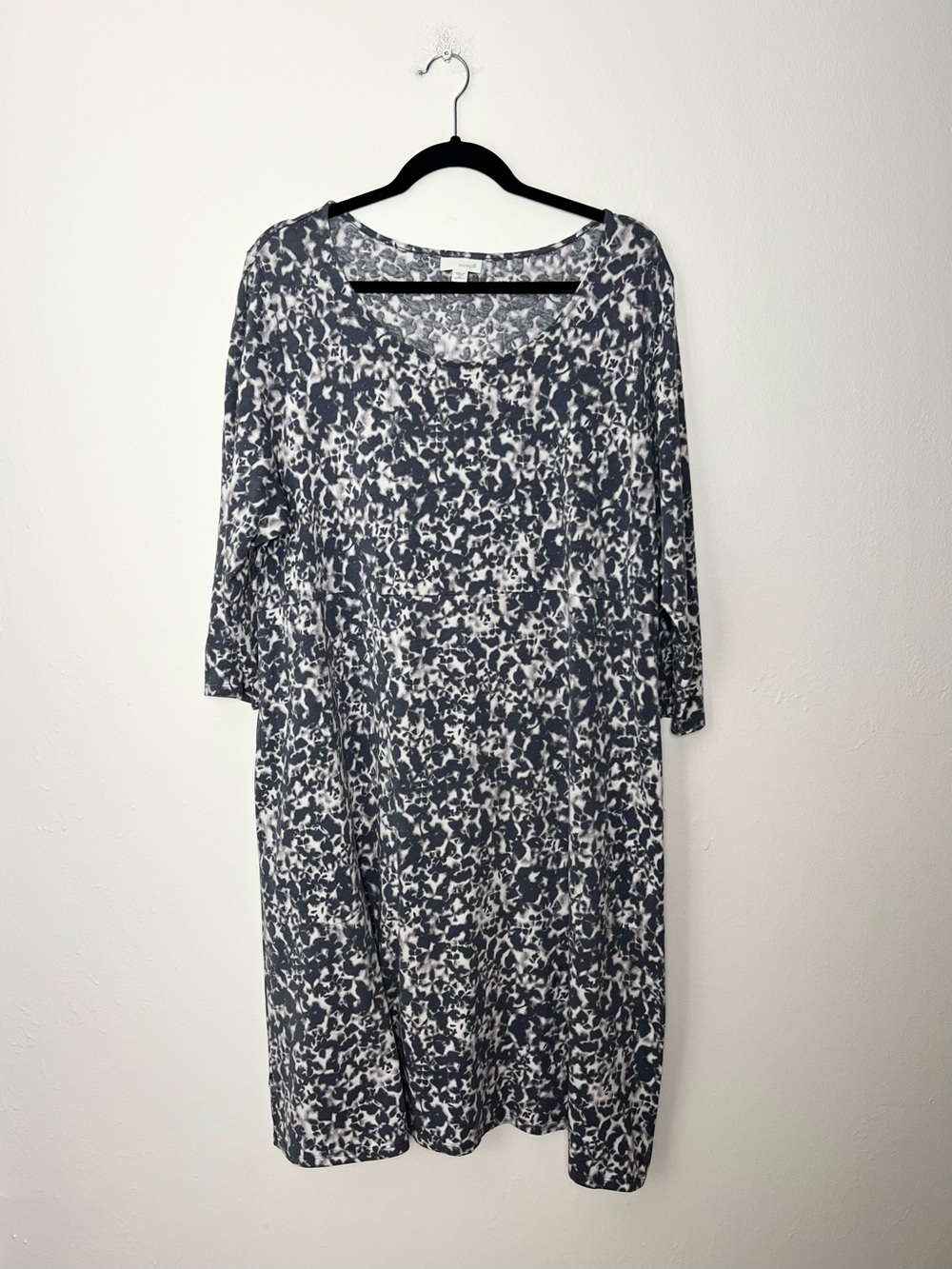 Pure Jill 2X Gray Abstract Print Knit Dress Women's Plus Size 3/4 Sleeve Art